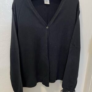 Black Talbots extra large sweater lace on the cuff mother of pearl buttons. J.